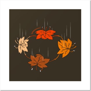 Funny Cute Kawaii Fall Season Autumn Leaves Extreme Sports Free Falling Skydiving Cartoon Posters and Art